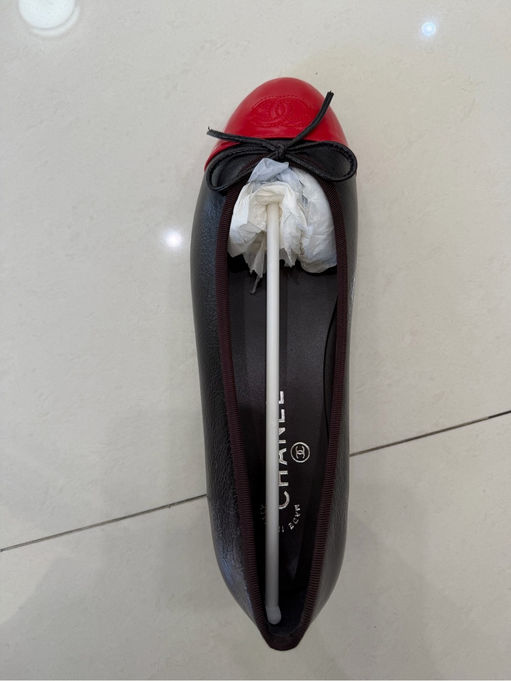 Chanel Two-Tone Cap Toe Ballet Flat in Black and Red